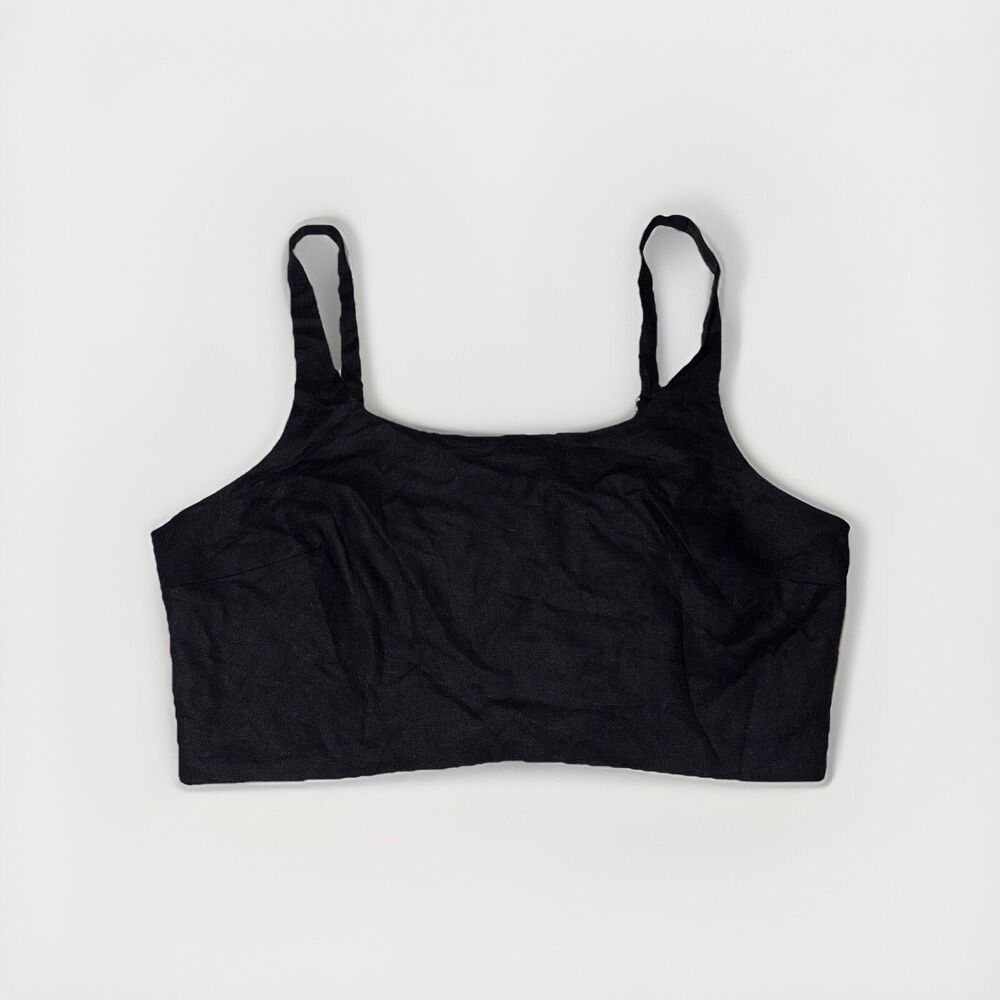 Nwt House Of Harlow 1960 Women's Black Linen Lined Smocked Tank Crop Top SZ LG